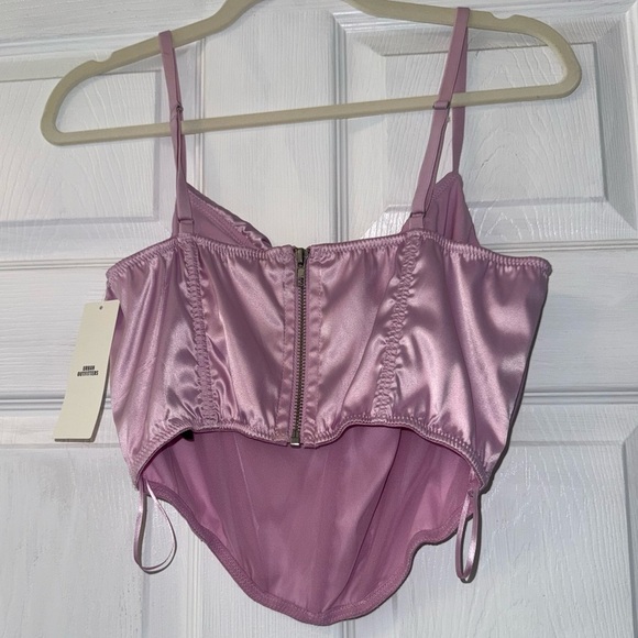 NWT Urban Outfitters Boned Satin Pink/Rose Corset Crop Top Size Large - Picture 1 of 4
